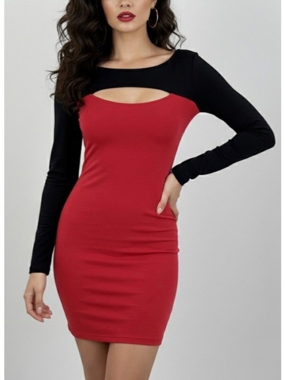 NWT Guess Cutout Long Sleeve Black & Red Fitted Bodycon Mini Dress M Y2K Party